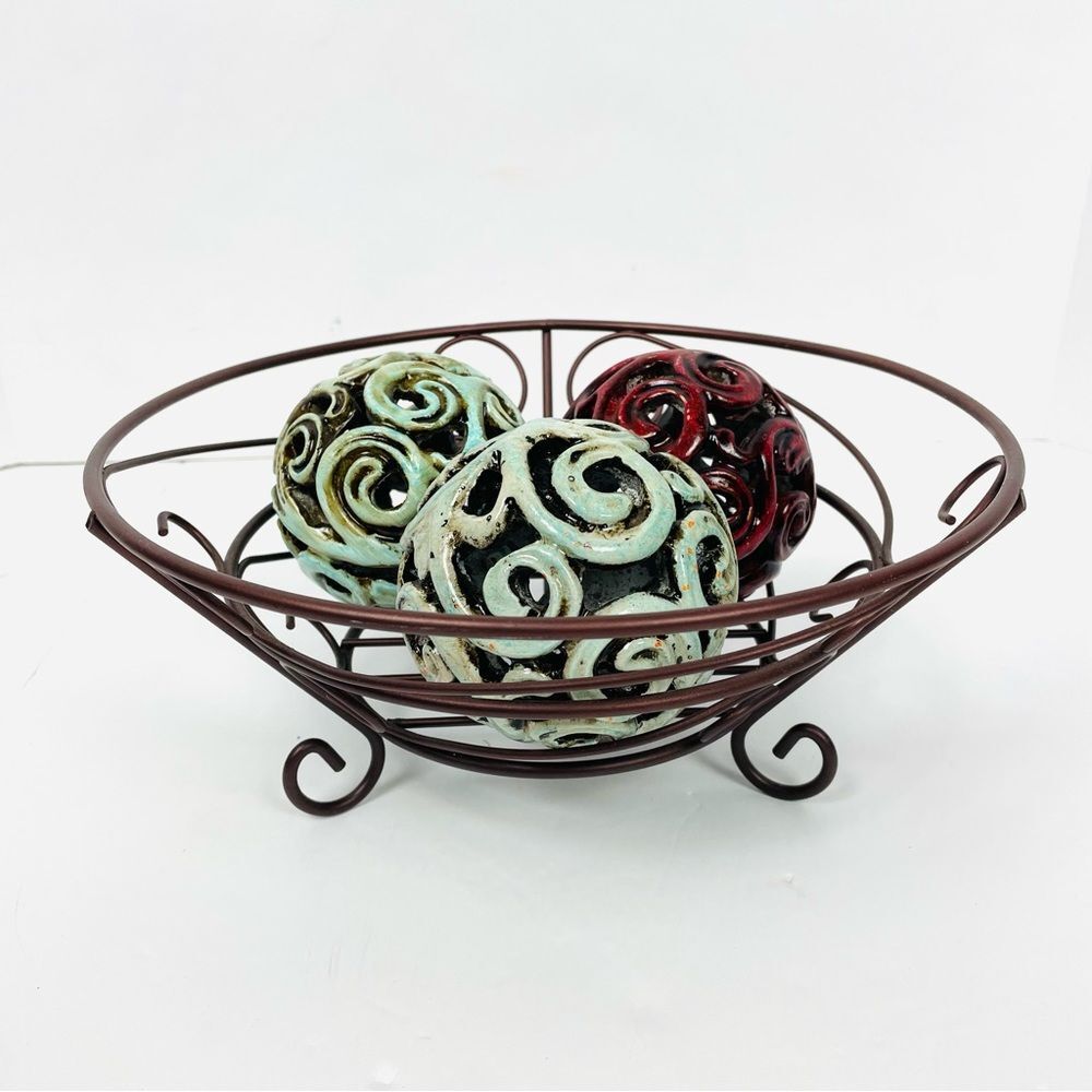 Scroll Wrought Iron Bowl with 3 Hobby Lobby Decorative Balls